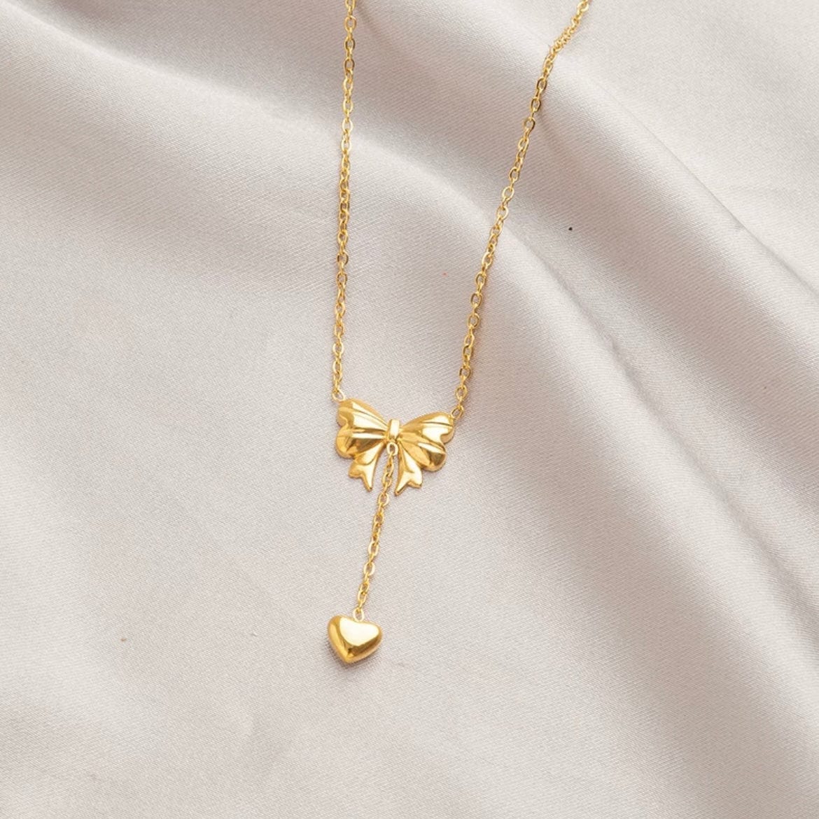 Chic Gold Plated Bowknot Heart Pendant Y Necklace - ArtGalleryZen