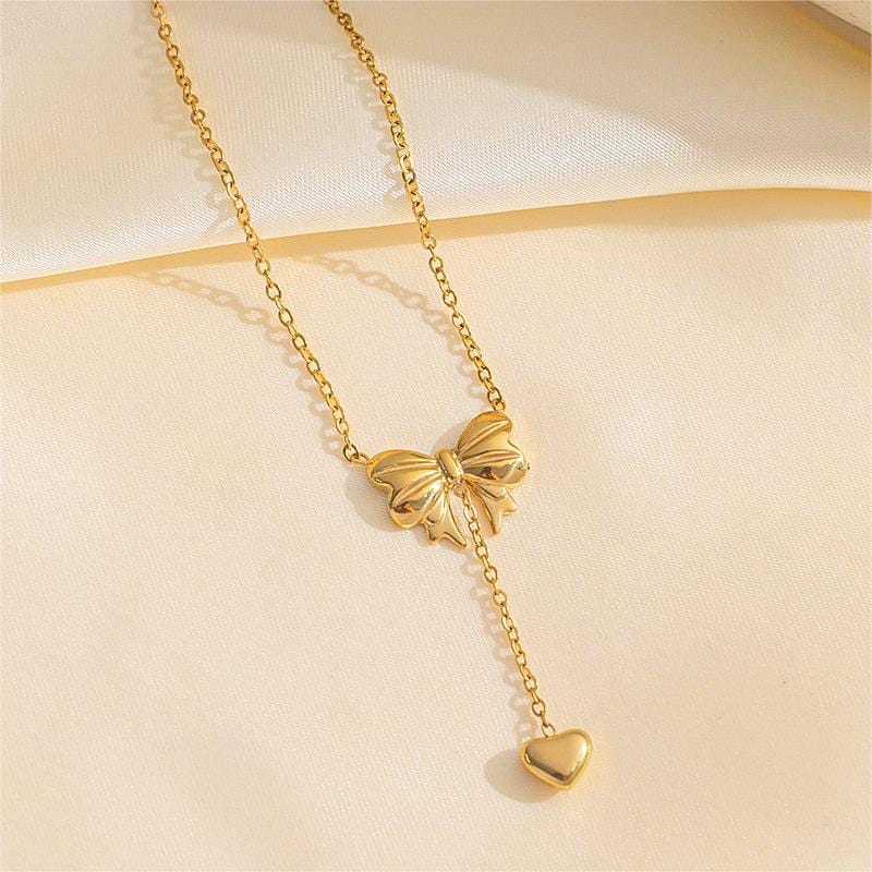 Chic Gold Plated Bowknot Heart Pendant Y Necklace