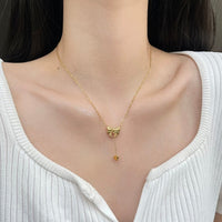 Thumbnail for Chic Gold Plated Bowknot Heart Pendant Y Necklace