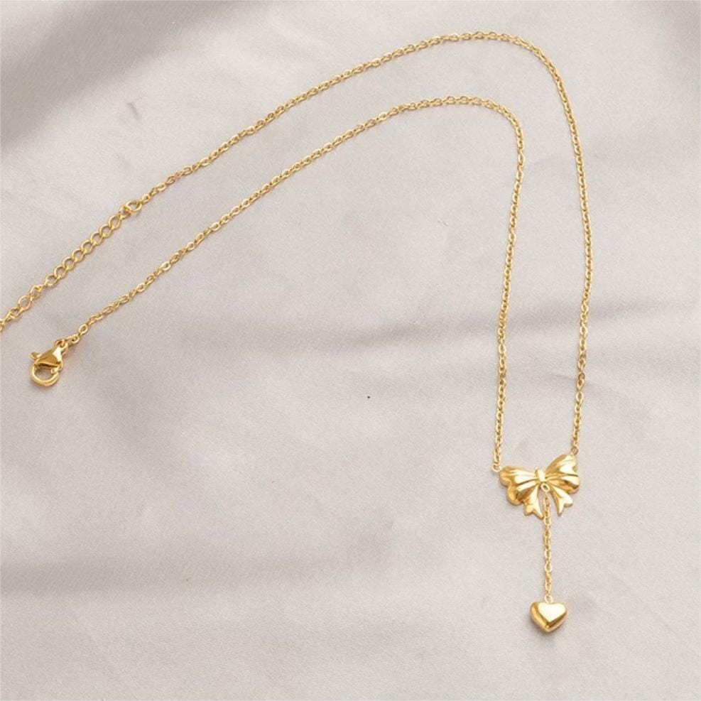 Chic Gold Plated Bowknot Heart Pendant Y Necklace