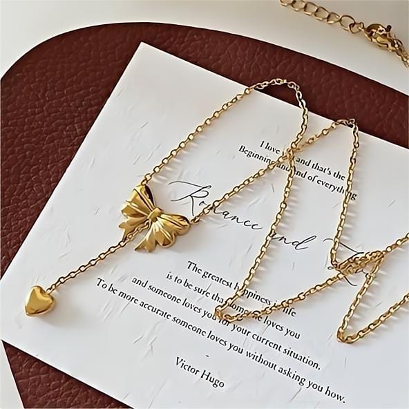 Chic Gold Plated Bowknot Heart Pendant Y Necklace