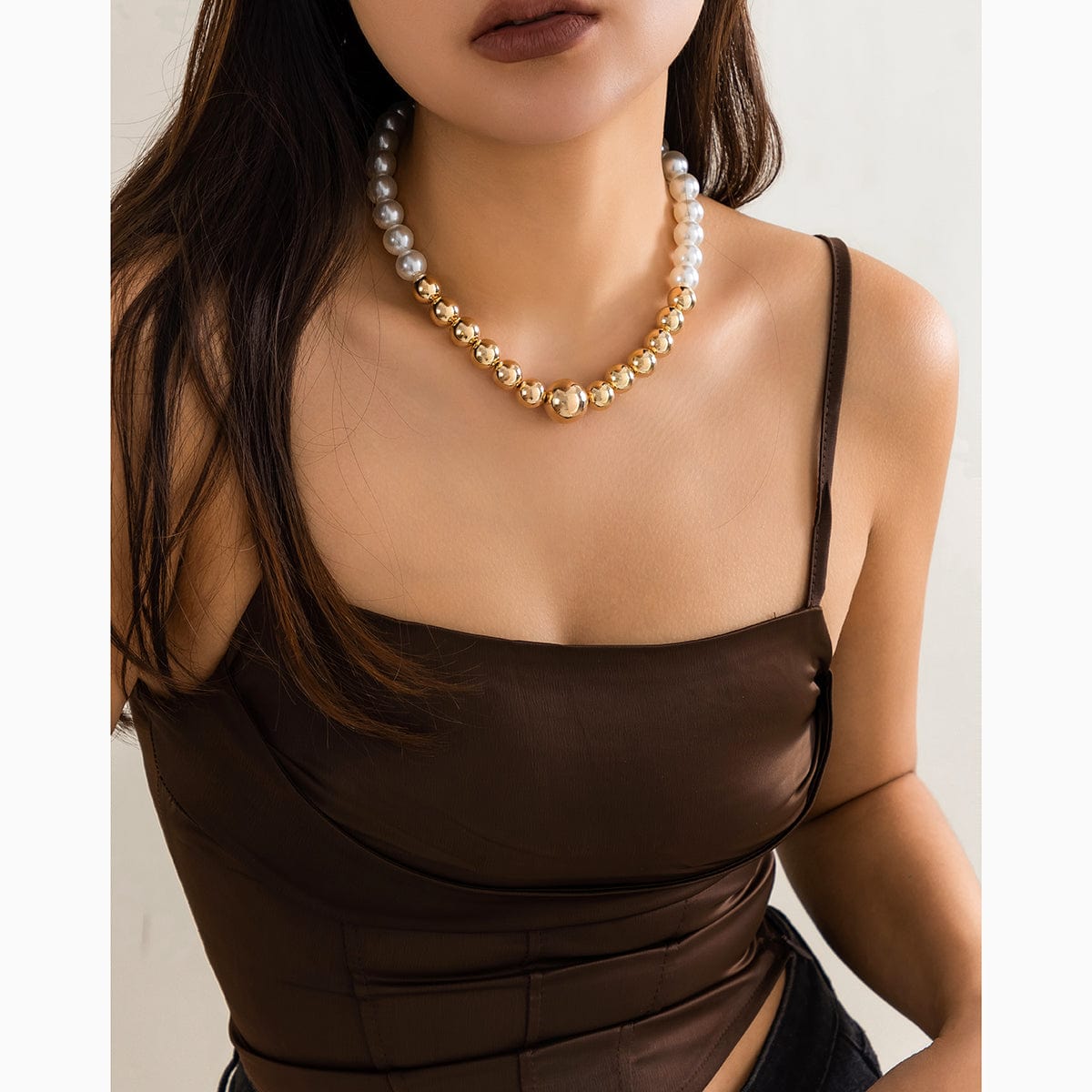 Chic Gold Plated Pearl Chain Choker Necklace - ArtGalleryZen