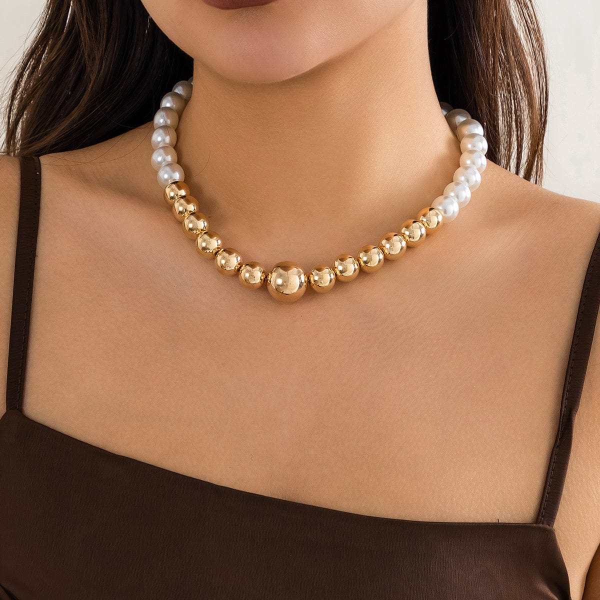 Chic Gold Plated Pearl Chain Choker Necklace - ArtGalleryZen