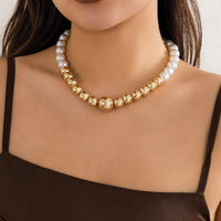 Thumbnail for Chic Gold Plated Pearl Chain Choker Necklace - ArtGalleryZen