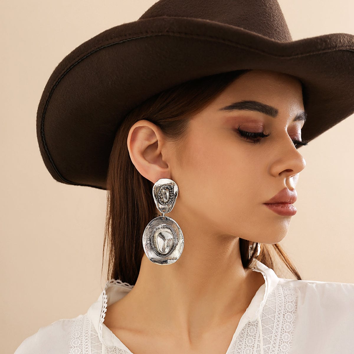 Chic Gold Silver Plated Cowboy Hat Dangle Earrings - ArtGalleryZen