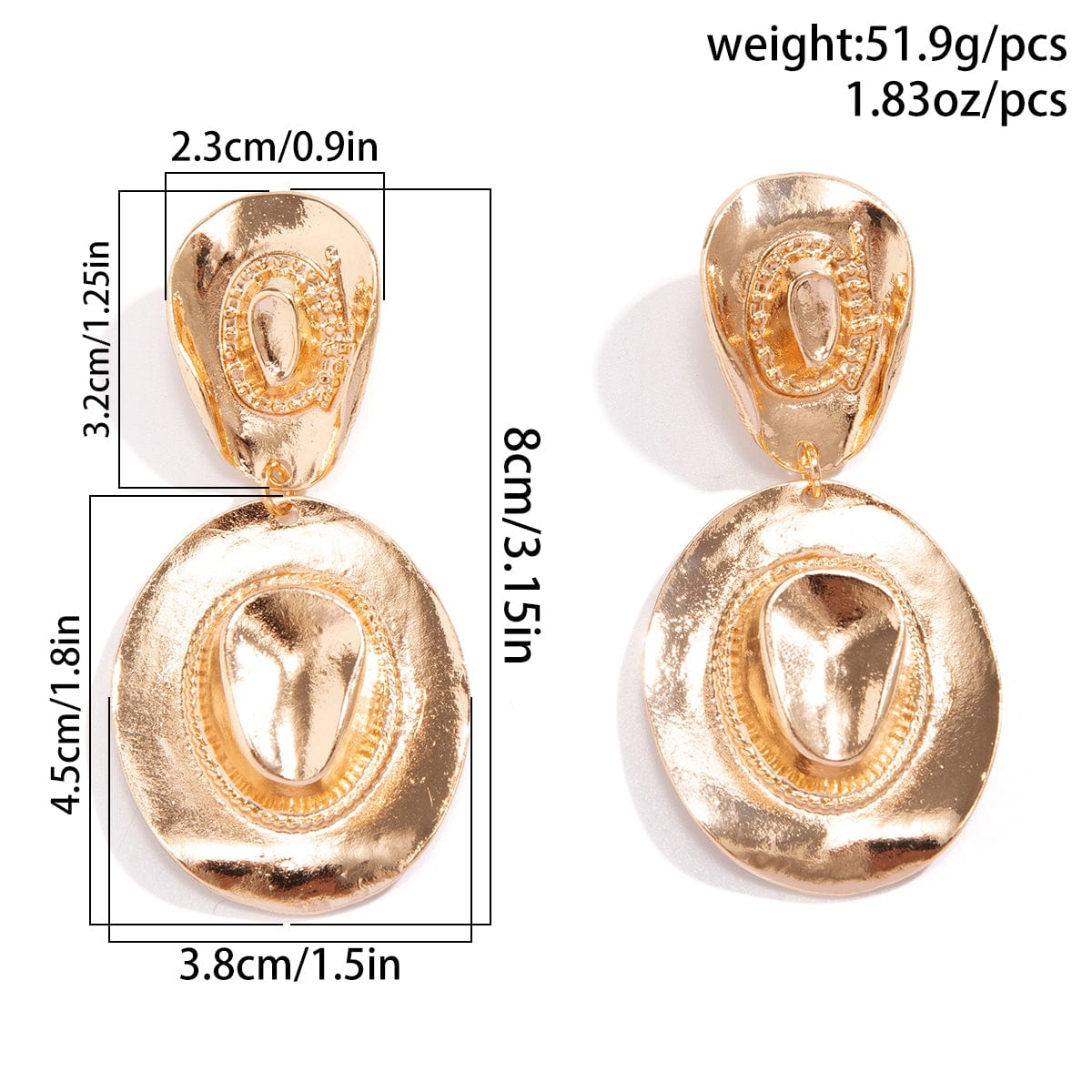 Chic Gold Silver Plated Cowboy Hat Dangle Earrings - ArtGalleryZen