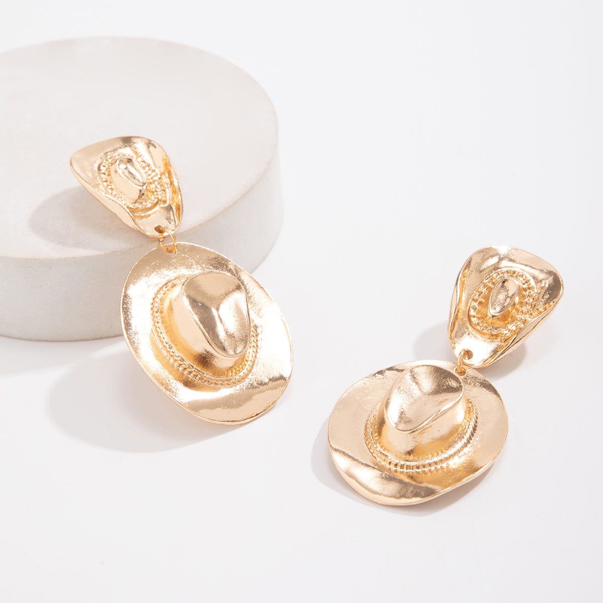 Chic Gold Silver Plated Cowboy Hat Dangle Earrings - ArtGalleryZen