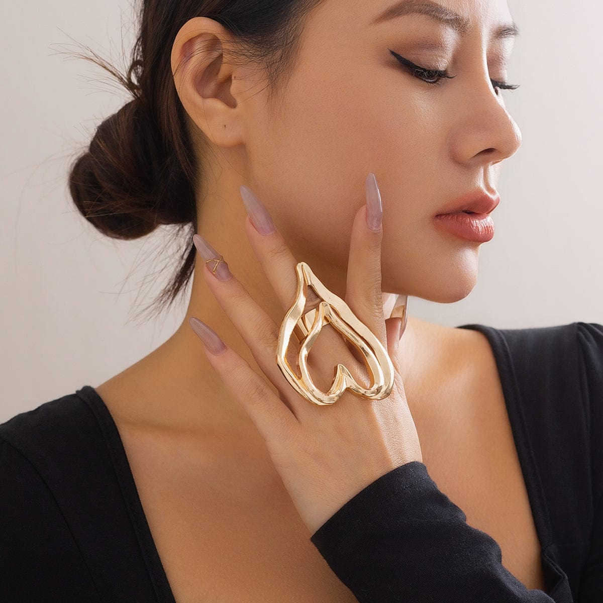 Chic Gold Silver Plated Double-Layered Hollow Heart Open Ring - ArtGalleryZen