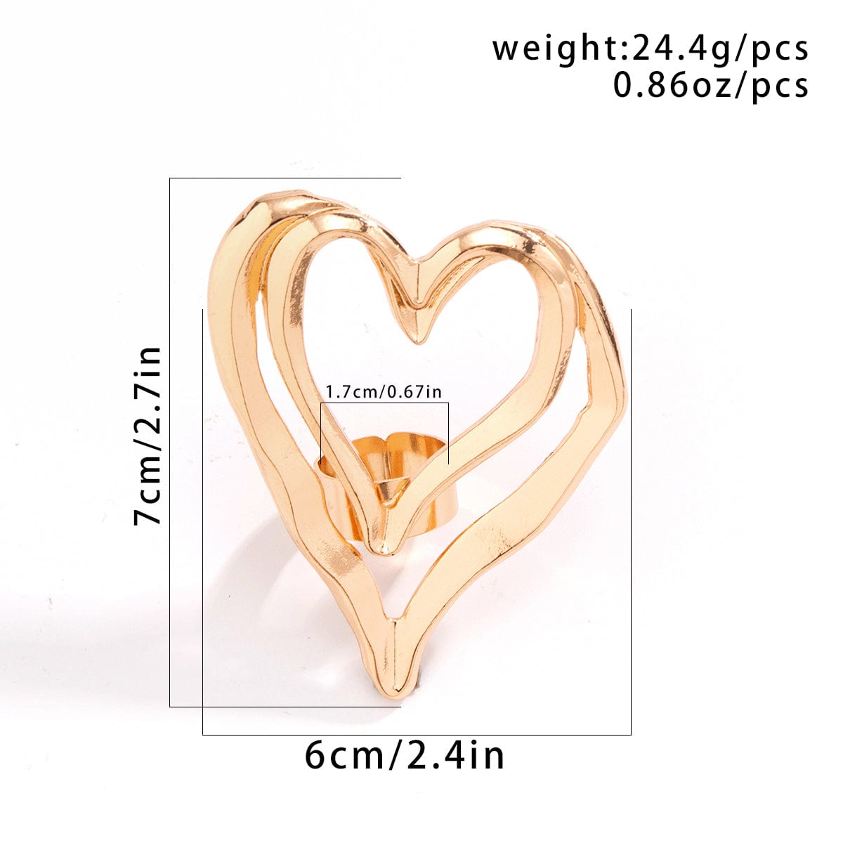 Chic Gold Silver Plated Double-Layered Hollow Heart Open Ring - ArtGalleryZen