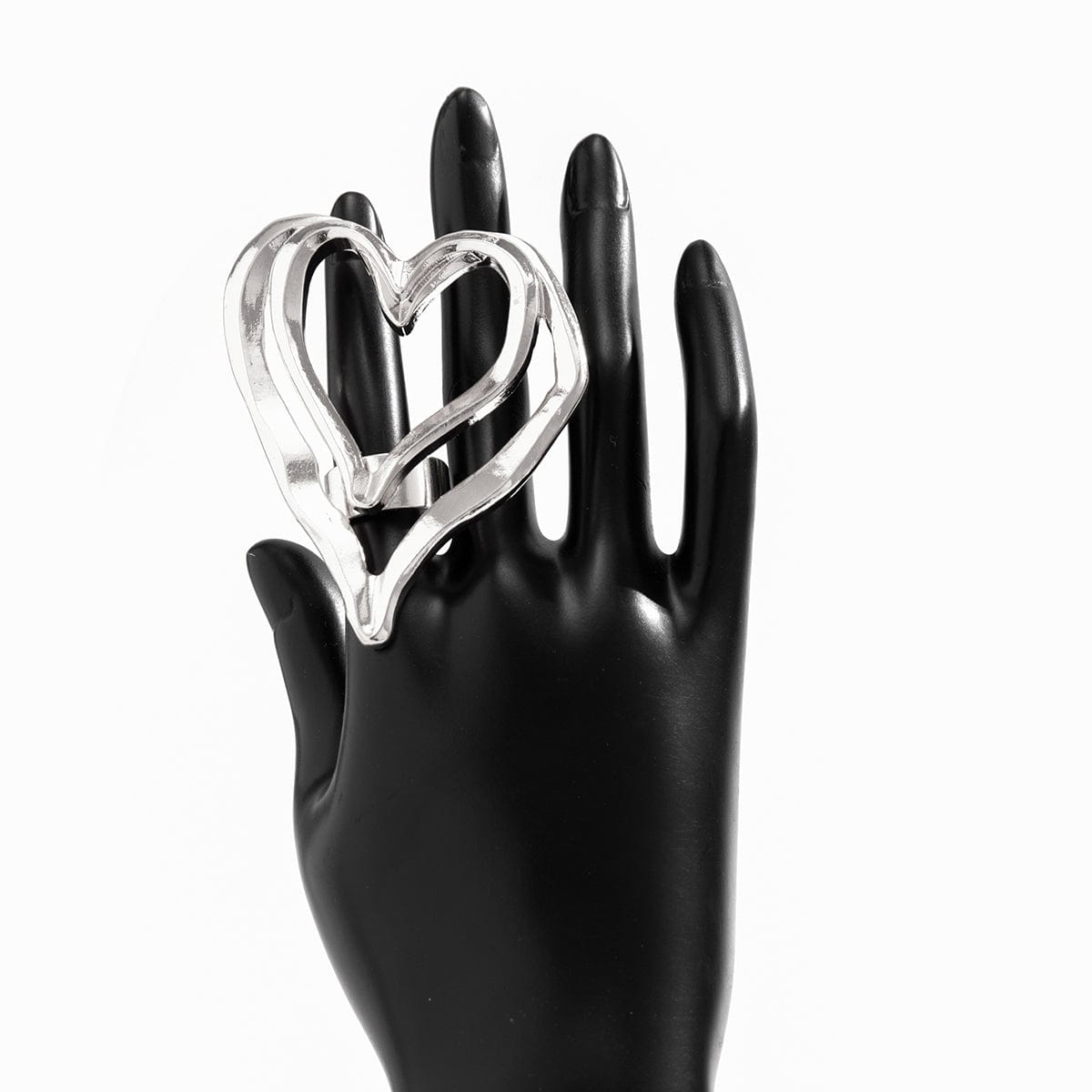 Chic Gold Silver Plated Double-Layered Hollow Heart Open Ring - ArtGalleryZen