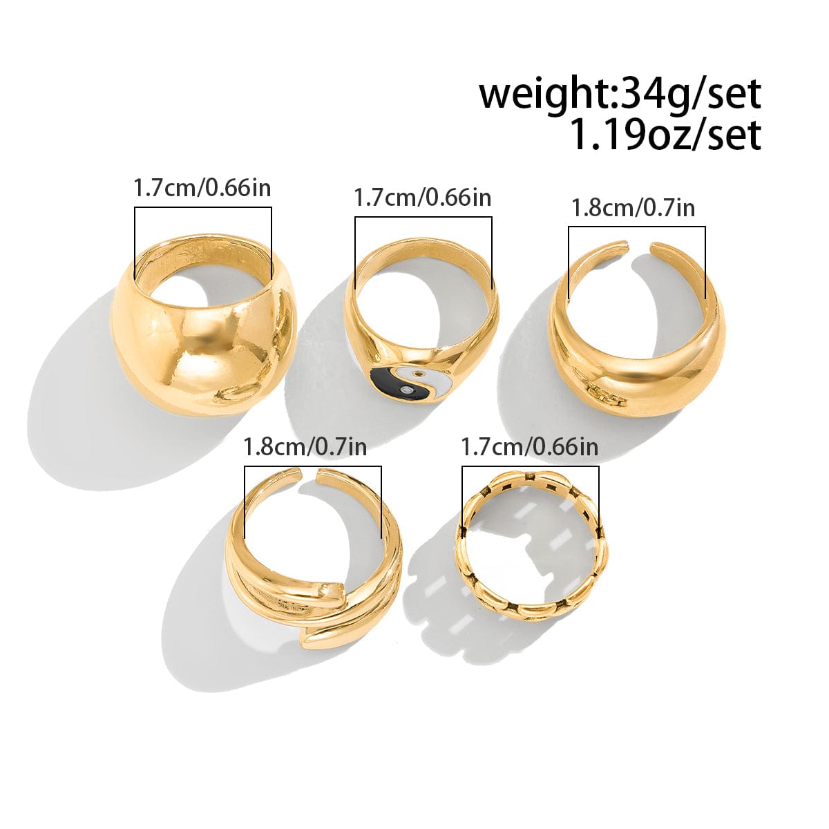 Chic Gold Silver Plated Enamel Tai Chi Bagua Ring Set