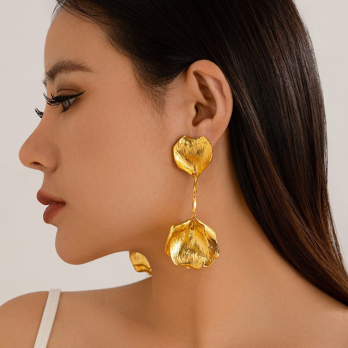 Chic Gold Silver Plated Flower Petal Dangle Earrings