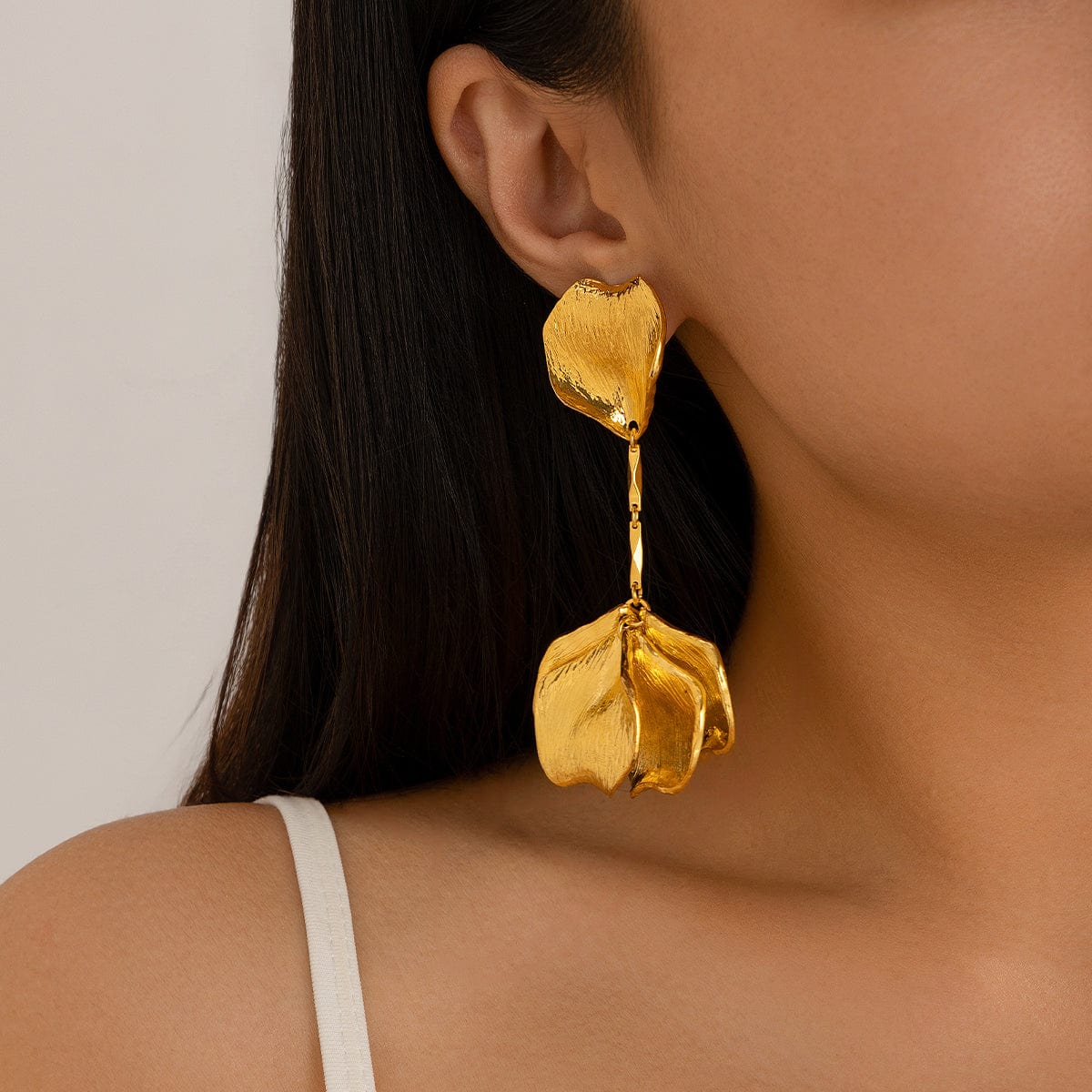 Chic Gold Silver Plated Flower Petal Dangle Earrings