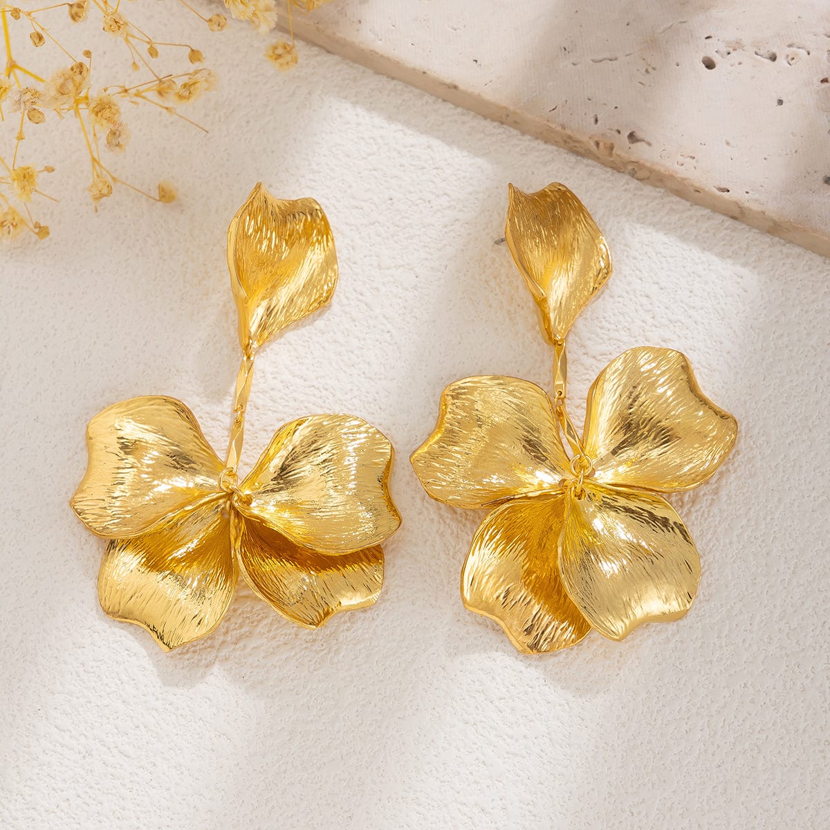 Chic Gold Silver Plated Flower Petal Dangle Earrings