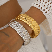 Thumbnail for Chic Gold Silver Plated Glossy Textured Bangle Bracelet - ArtGalleryZen