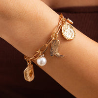 Thumbnail for Chic Gold Silver Plated Pearl Cowboy Hat Boots Charm Necklace Bracelet