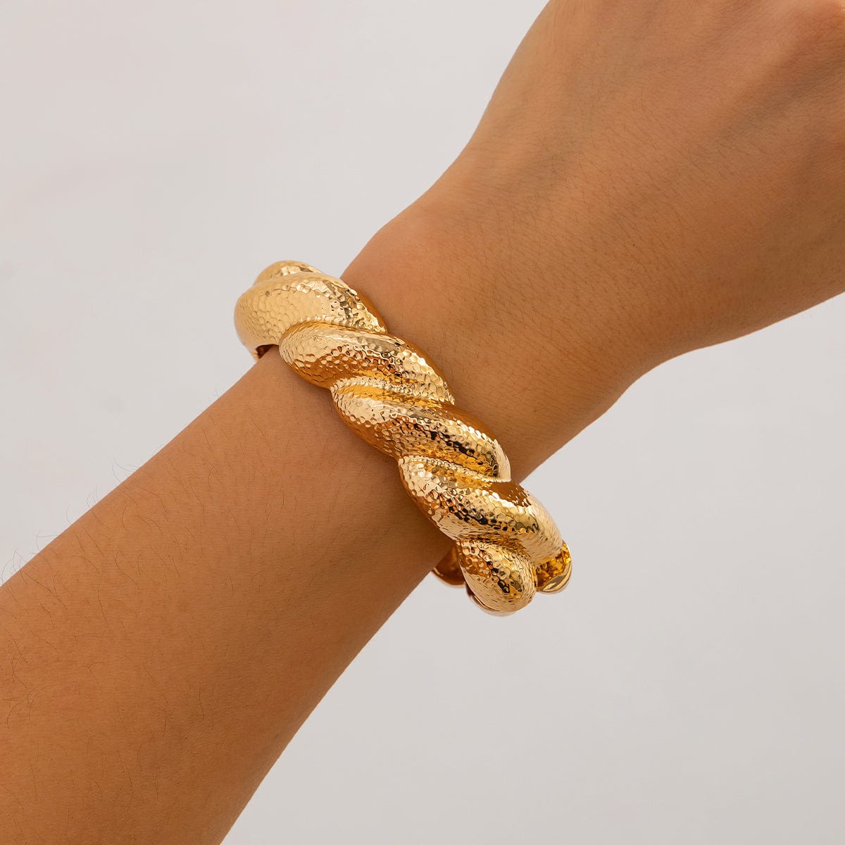 Chic Gold Silver Plated Textured Twisted Bangle Bracelet