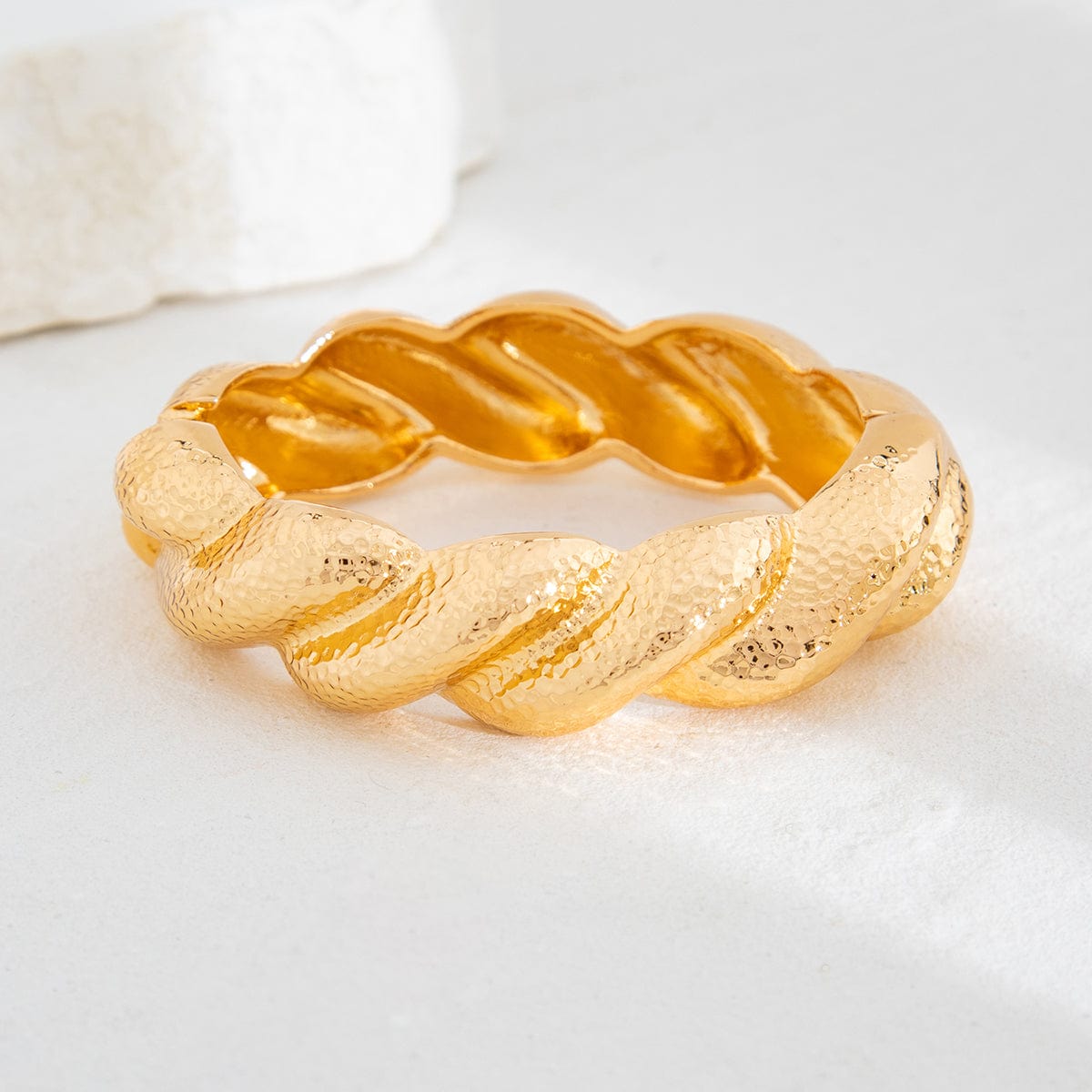 Chic Gold Silver Plated Textured Twisted Bangle Bracelet