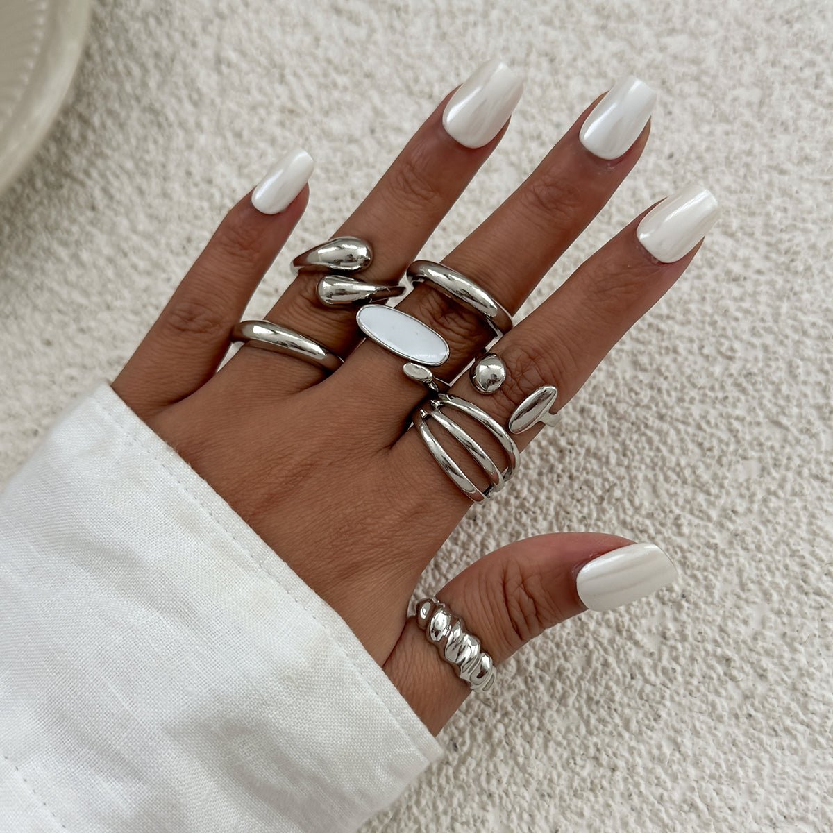 Chic Gold Silver Plated Waterdrop Hollow Enamel Ring Set - ArtGalleryZen