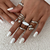 Thumbnail for Chic Gold Silver Plated Waterdrop Hollow Enamel Ring Set - ArtGalleryZen