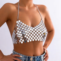 Thumbnail for Chic Gold Silver Tone Backless Sequins Bra - ArtGalleryZen