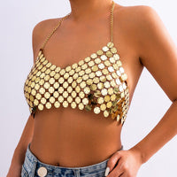 Thumbnail for Chic Gold Silver Tone Backless Sequins Bra - ArtGalleryZen