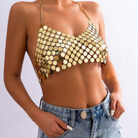 Thumbnail for Chic Gold Silver Tone Backless Sequins Bra - ArtGalleryZen