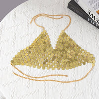 Thumbnail for Chic Gold Silver Tone Backless Sequins Bra - ArtGalleryZen