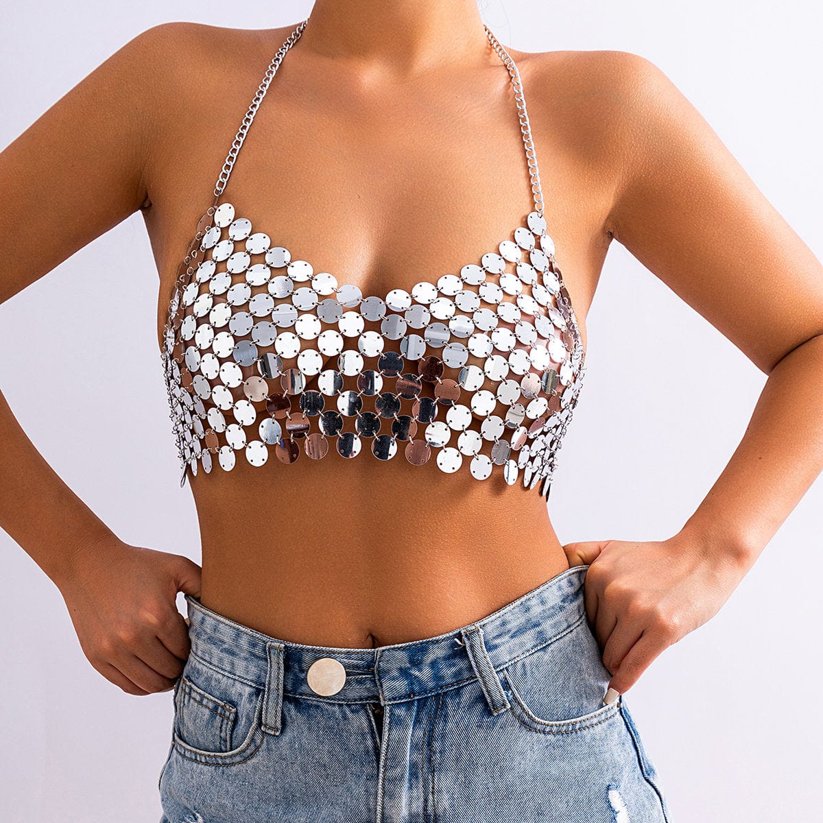 Chic Colorful Backless Sequins Bra