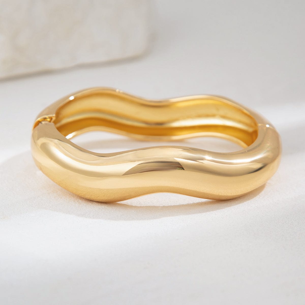 Chic Gold Silver Tone Glossy Wave Bangle Bracelet - ArtGalleryZen