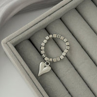 Thumbnail for Chic Gold Silver Tone Heart Charm Beaded Ring - ArtGalleryZen