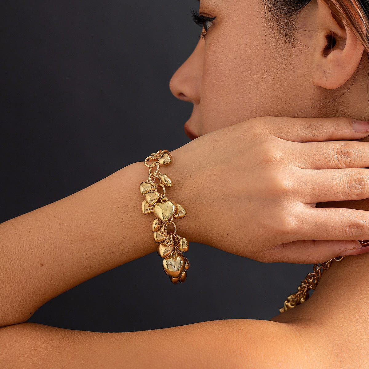 Chic Gold Silver Tone Heart Tassel Cable Chain Bracelet - ArtGalleryZen