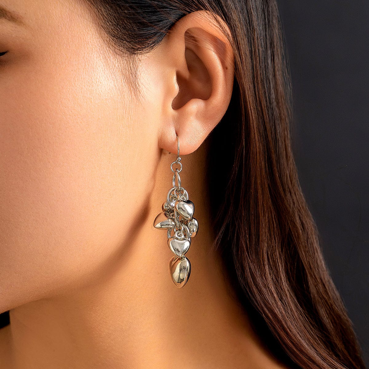 Chic Gold Silver Tone Heart Tassel Earrings - ArtGalleryZen