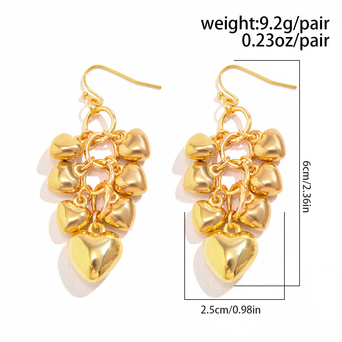 Chic Gold Silver Tone Heart Tassel Earrings - ArtGalleryZen