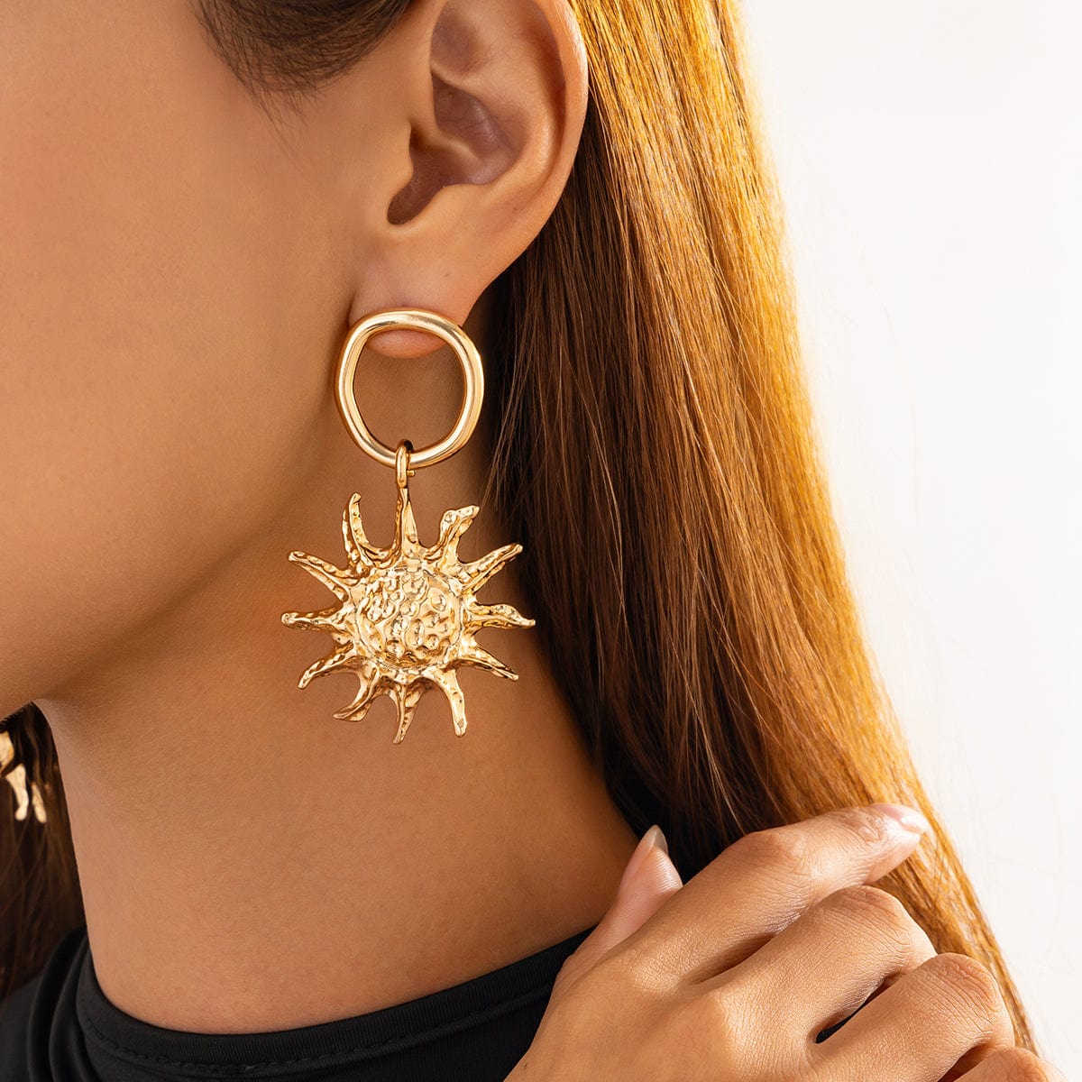 Chic Gold Silver Tone Hoop Dangling Sun Earrings