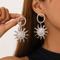 Thumbnail for Chic Gold Silver Tone Hoop Dangling Sun Earrings