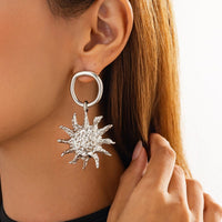 Thumbnail for Chic Gold Silver Tone Hoop Dangling Sun Earrings