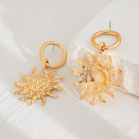 Thumbnail for Chic Gold Silver Tone Hoop Dangling Sun Earrings