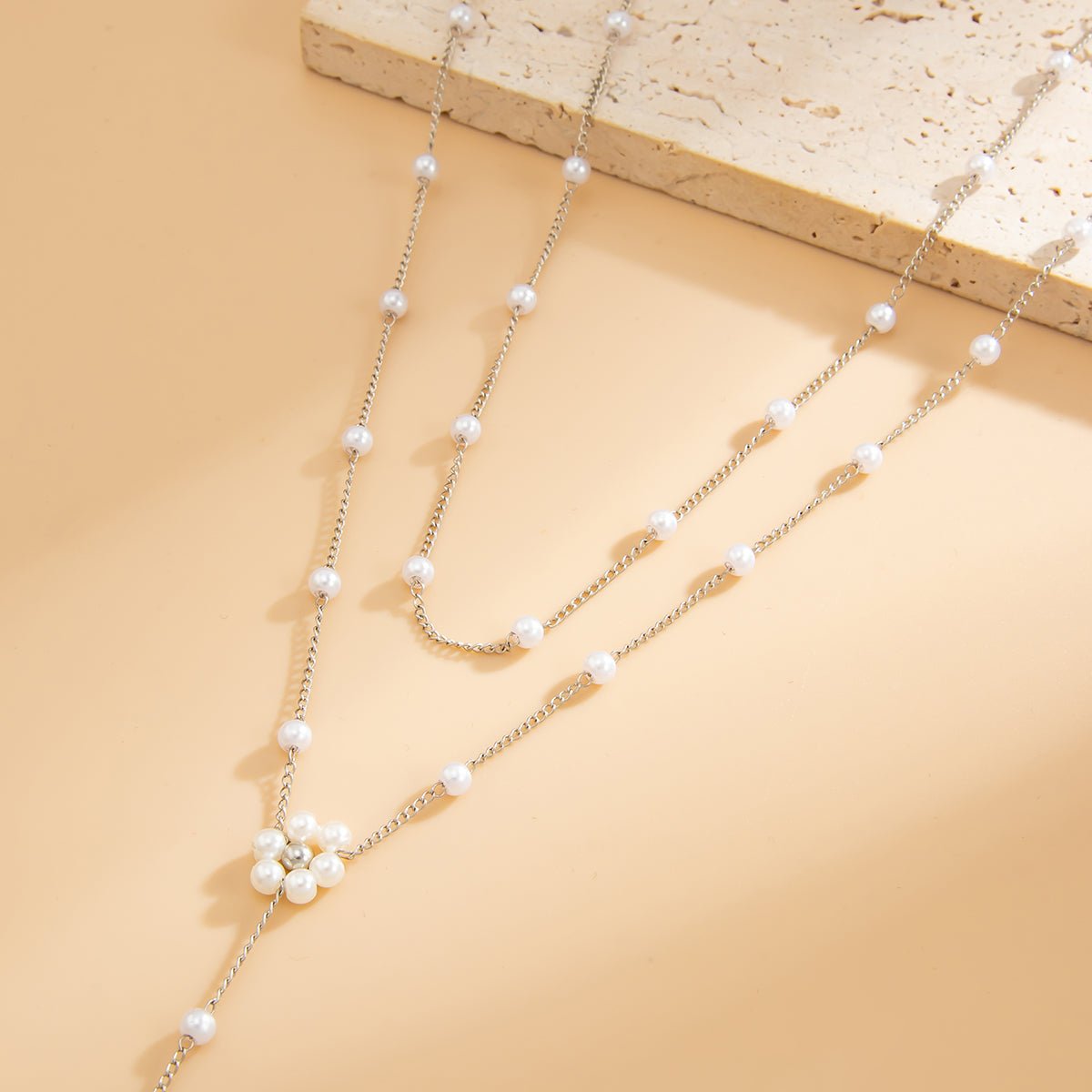 Chic Gold Silver Tone Pearl Chain Y Necklace - ArtGalleryZen