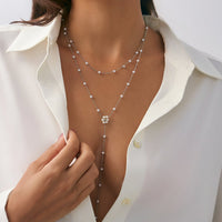 Thumbnail for Chic Gold Silver Tone Pearl Chain Y Necklace - ArtGalleryZen