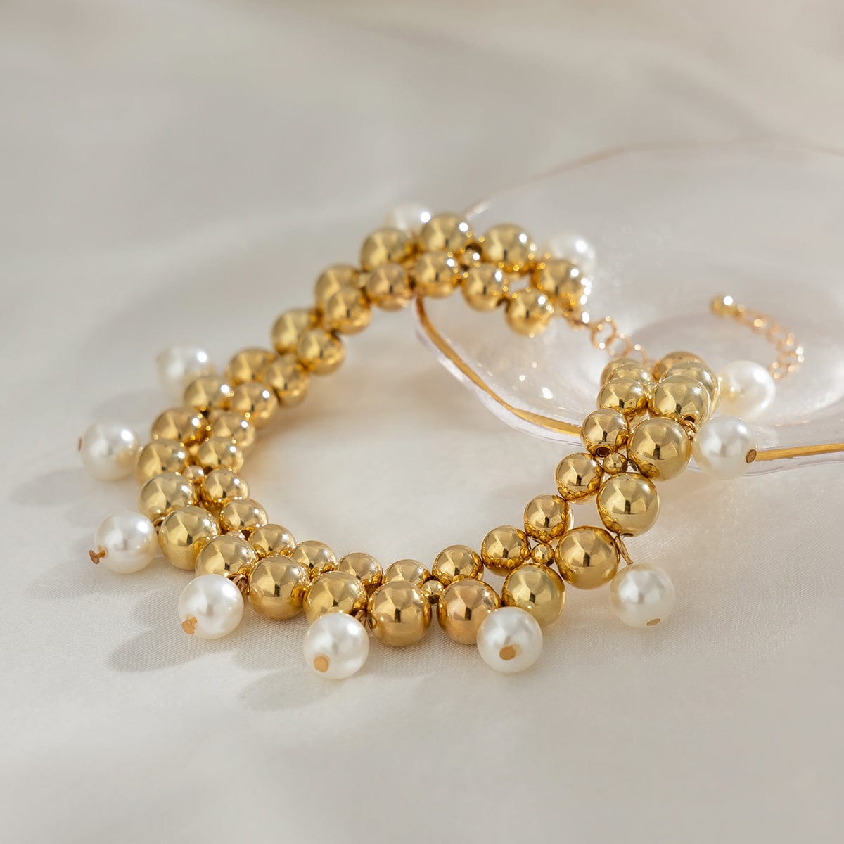 Chic Gold Silver Tone Pearl Tassel Ball Chain Anklet - ArtGalleryZen