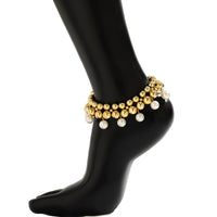 Thumbnail for Chic Gold Silver Tone Pearl Tassel Ball Chain Anklet - ArtGalleryZen