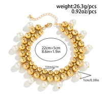 Thumbnail for Chic Gold Silver Tone Pearl Tassel Ball Chain Anklet - ArtGalleryZen