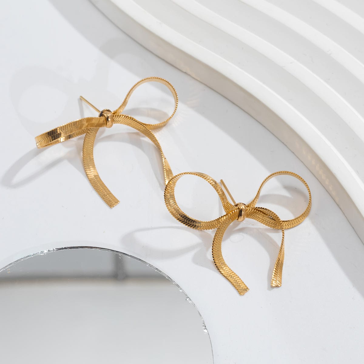 Chic Gold Silver Tone Ribbon Earrings - ArtGalleryZen
