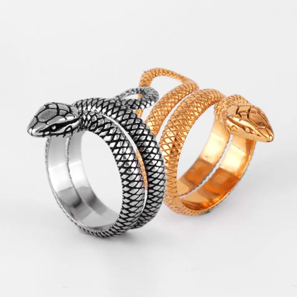 Chic Gold Silver Tone Stainless Steel Snake Ring - ArtGalleryZen
