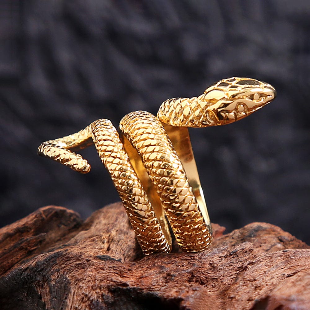 Chic Gold Silver Tone Stainless Steel Snake Ring - ArtGalleryZen