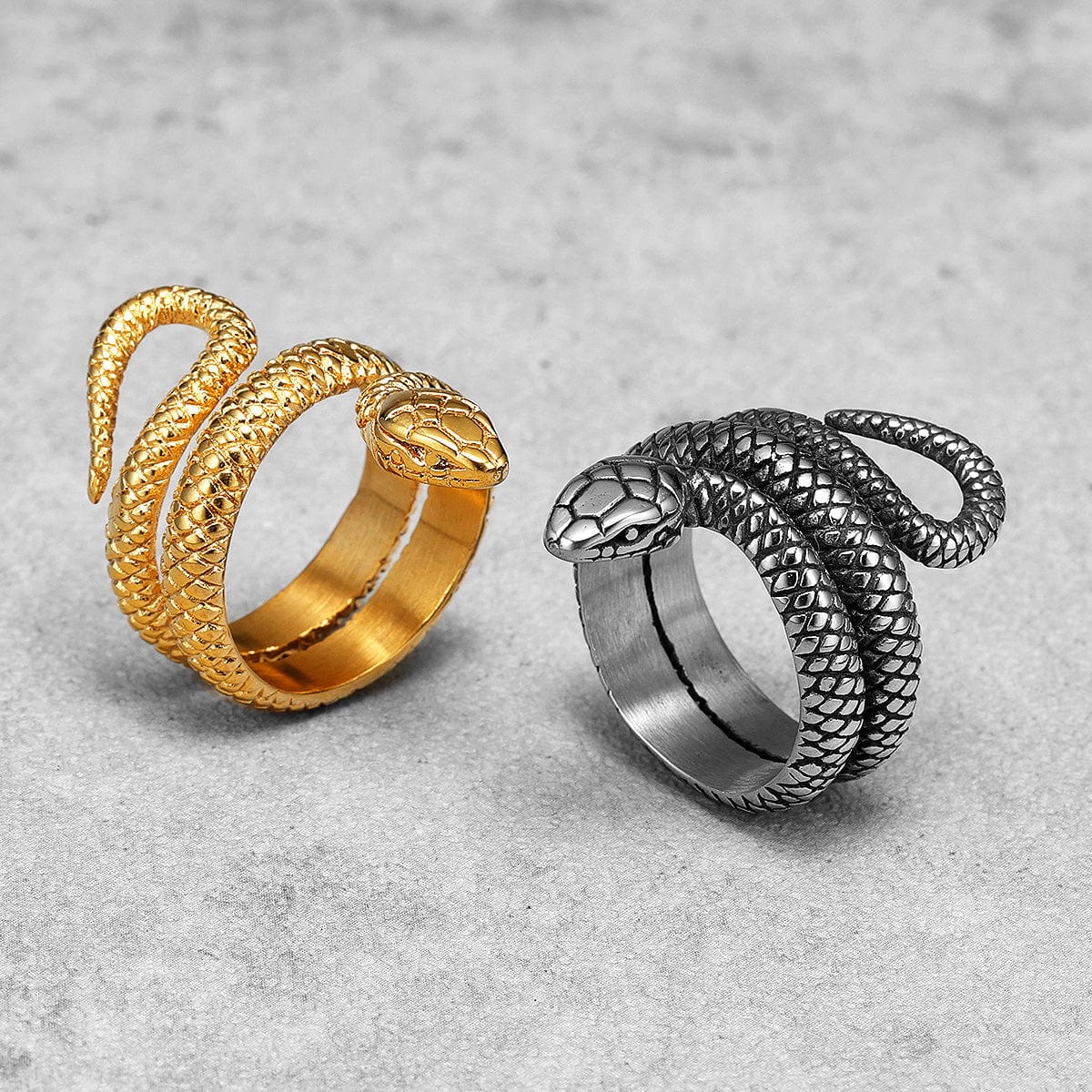 Chic Gold Silver Tone Stainless Steel Snake Ring - ArtGalleryZen