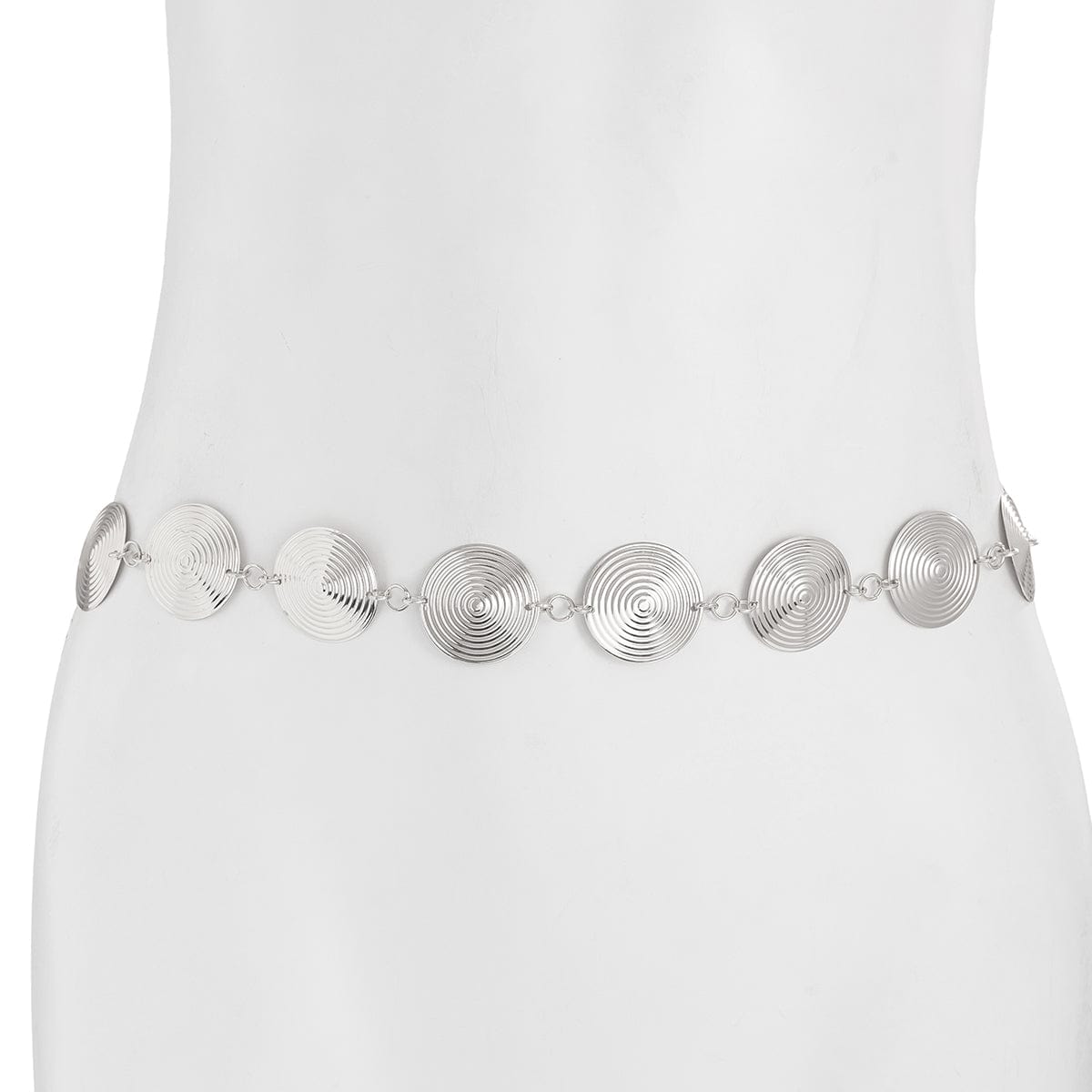 Chic Gold Silver Tone Threaded Round Disk Waist Chain - ArtGalleryZen