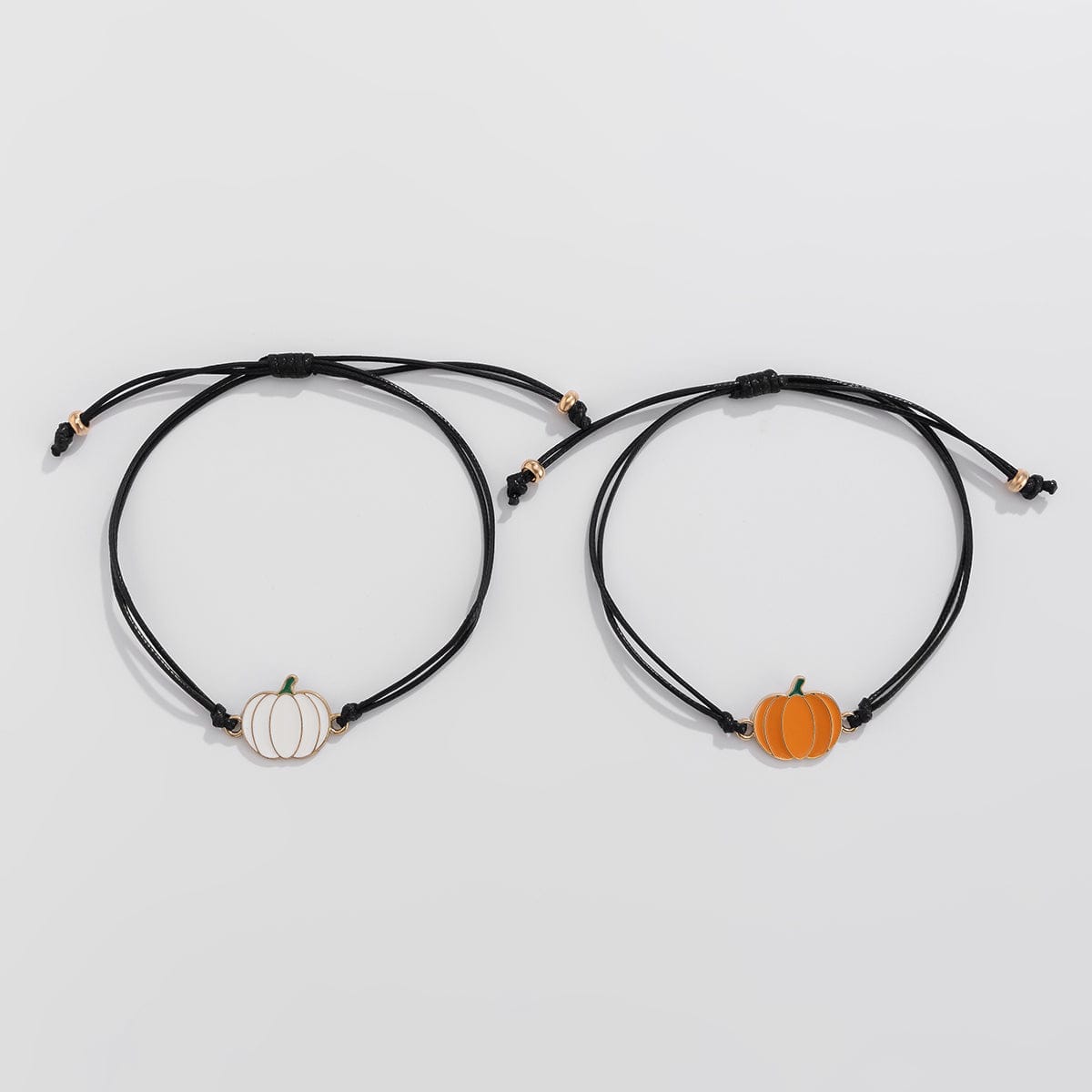 Chic Halloween Pumpkin Pendant Wax Cord Bracelet Set