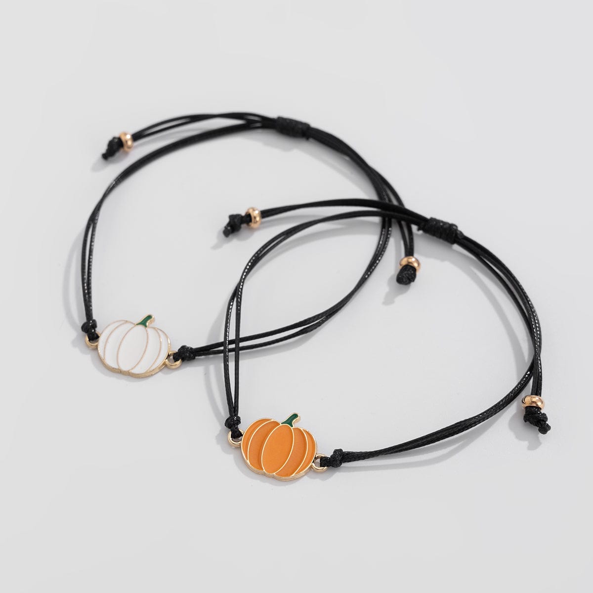 Chic Halloween Pumpkin Pendant Wax Cord Bracelet Set